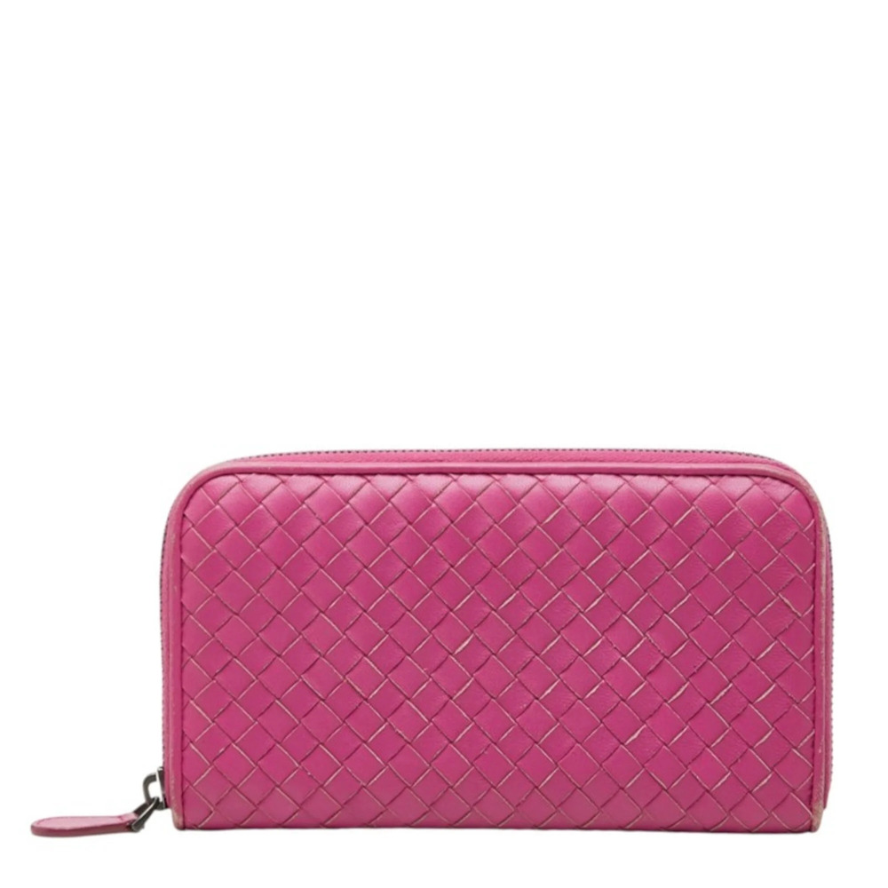 Bottega Veneta Intrecciato Round Zip Long Wallet 114076 Purple Leather Women'...